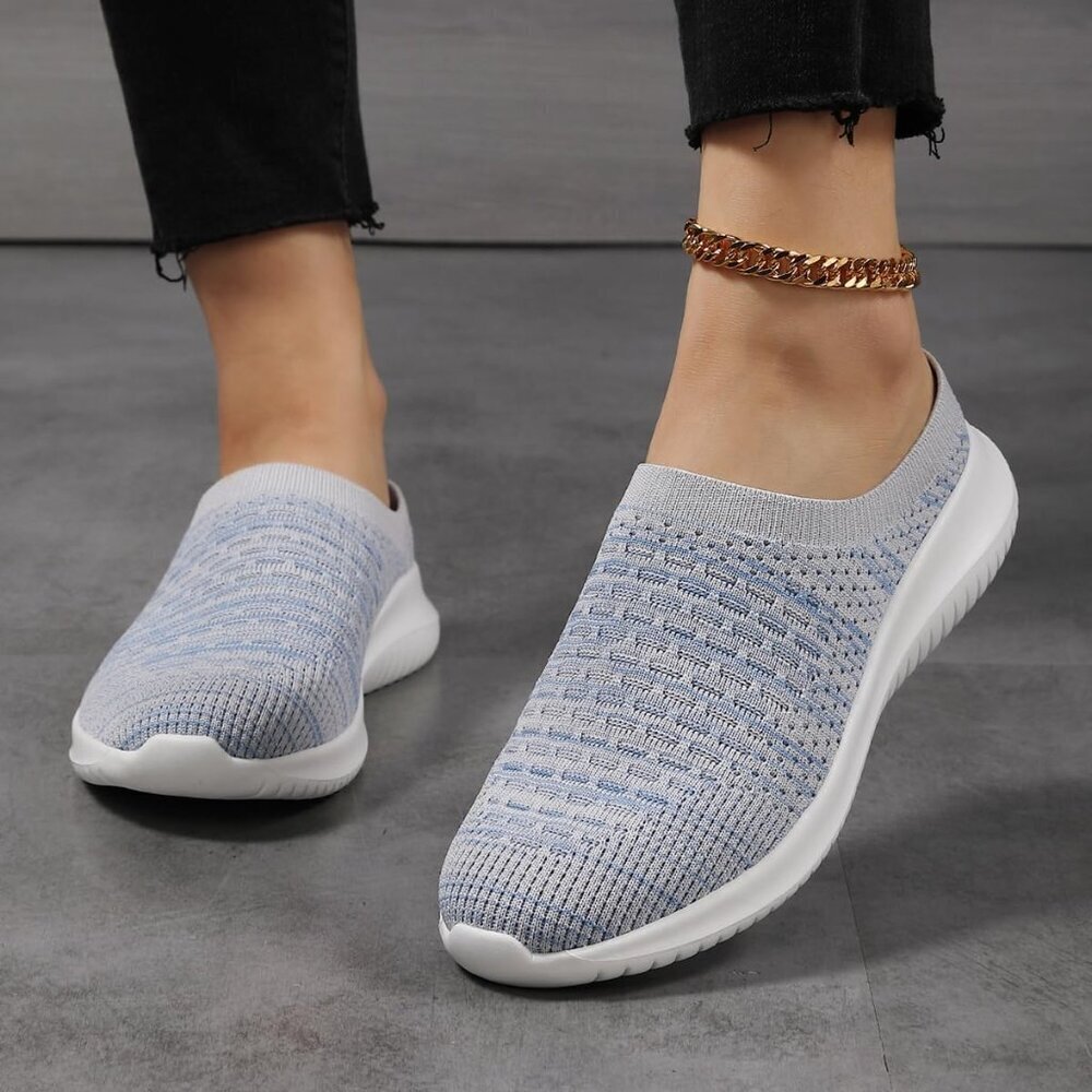 Women Slip On Sneakers Lightweight Breathable Knit Flat Shoes for Walking - Picture 8 of 9